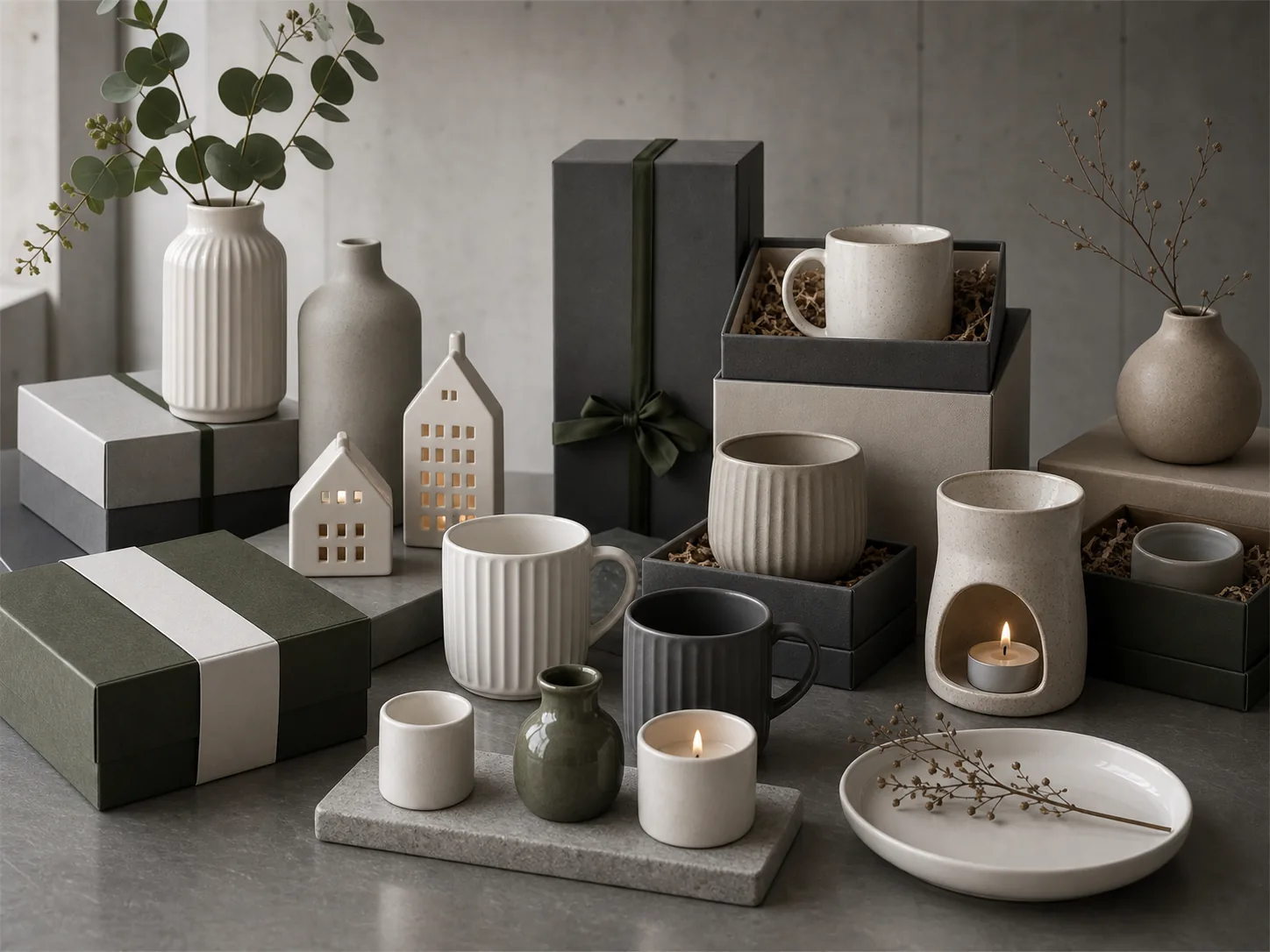 Retail ready ceramic gift packaging for seasonal ceramic products